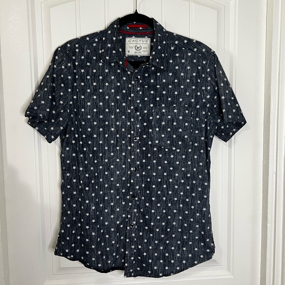 Cactus Men's Dark Blue Star Pattern Shirt - Picture 1 of 2